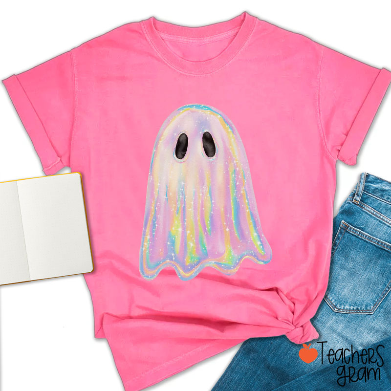 Halloween Shiny Ghost Teacher T-Shirt