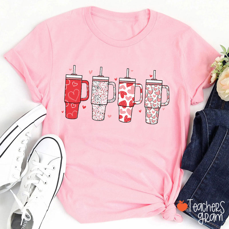 Cute Heart Thermos Cup Valentines Teacher T-Shirt