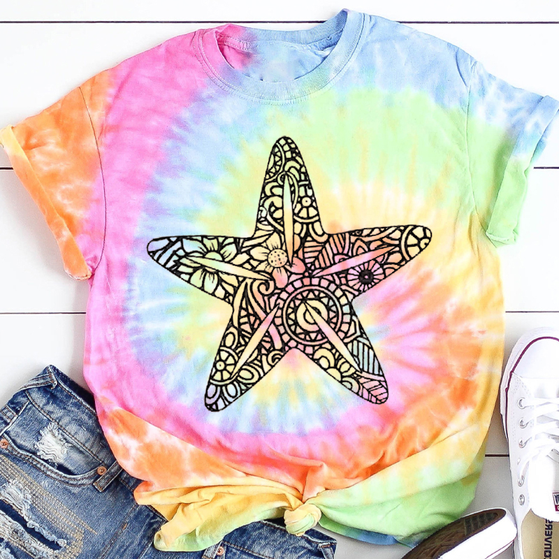 Cute Starfish Mandala Summer Break Teacher Tie-dye T-Shirt