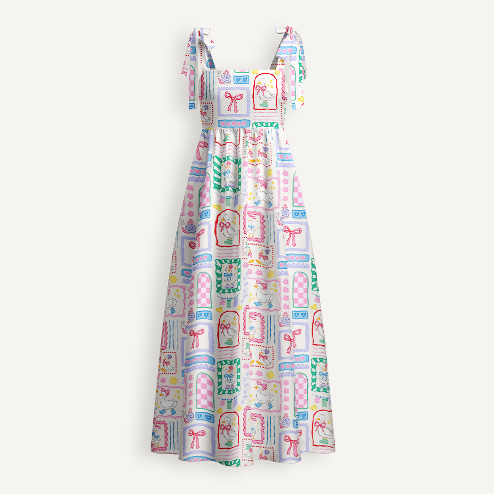 Cute Cartoon Goose And Bow Teacher Tie Shoulder Dress