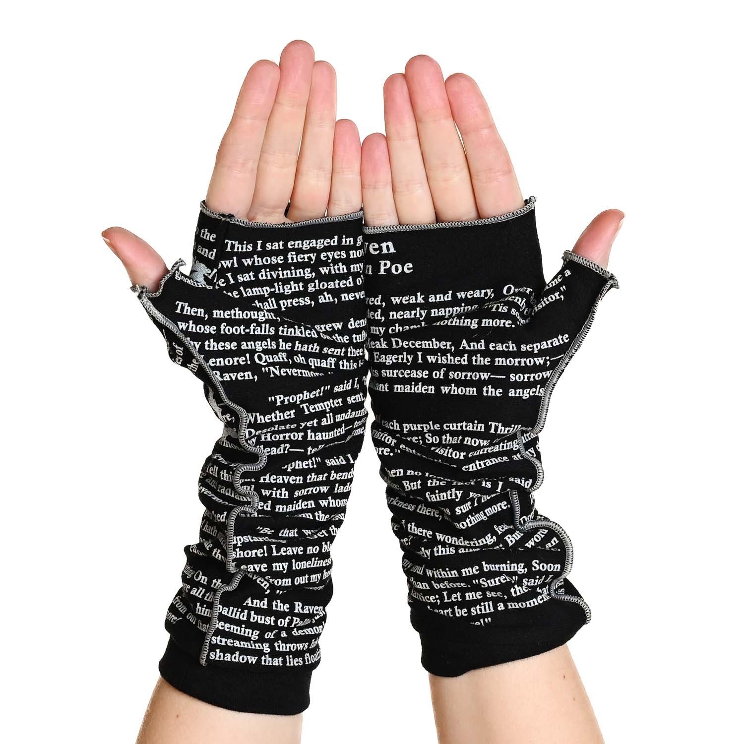 The Raven Writing Gloves _ Black and Gray Fingerless Gloves