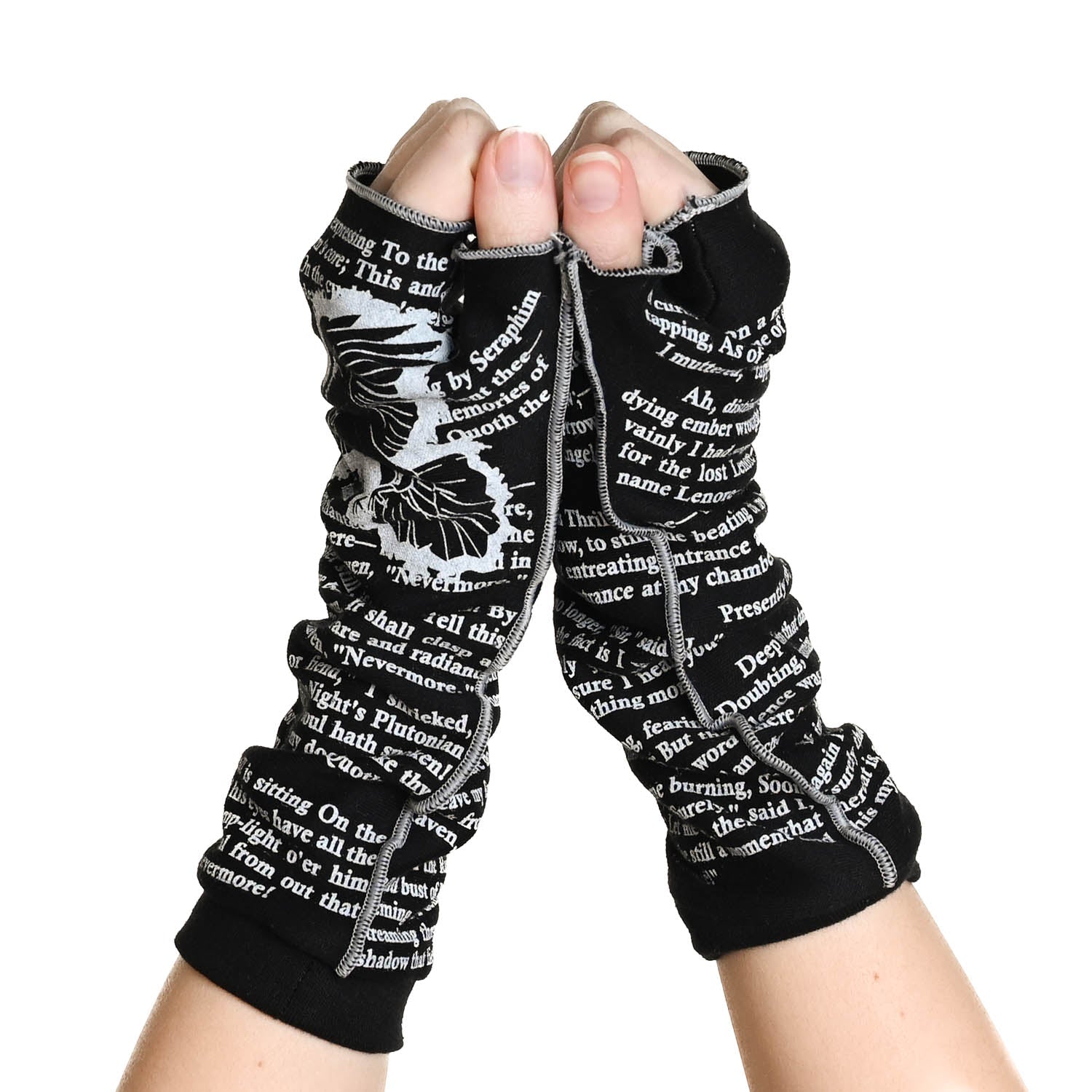 The Raven Writing Gloves _ Black and Gray Fingerless Gloves