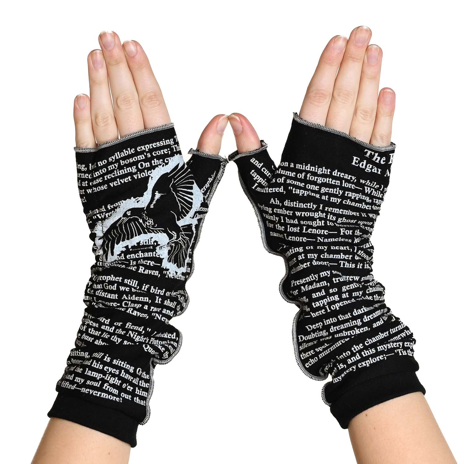 The Raven Writing Gloves _ Black and Gray Fingerless Gloves