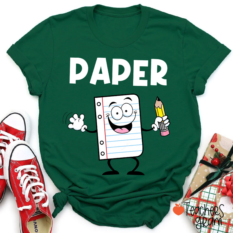 Personalized Funny Cartoon Rock Paper Scissors Matching Group Teacher T-Shirt