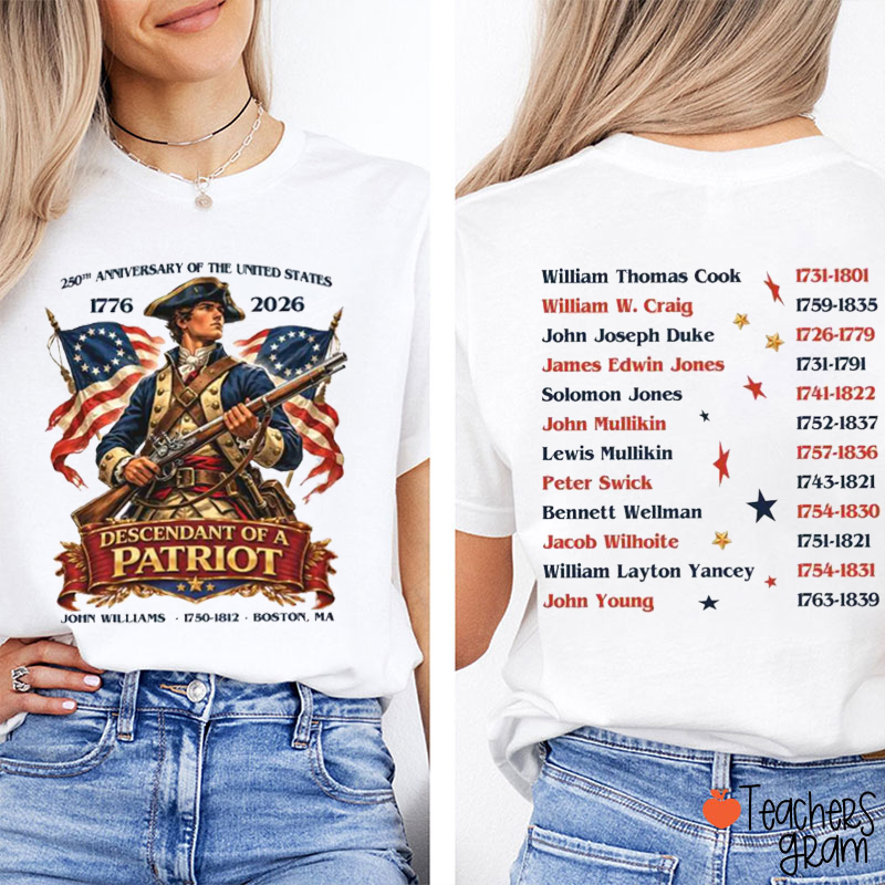 Personalized Descendant Of A Patriot Teacher Two Sided T-Shirt