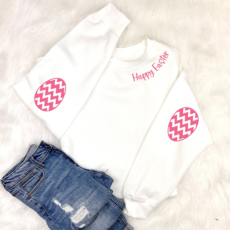 Happy Easter Teacher Sleeve Print Sweatshirt