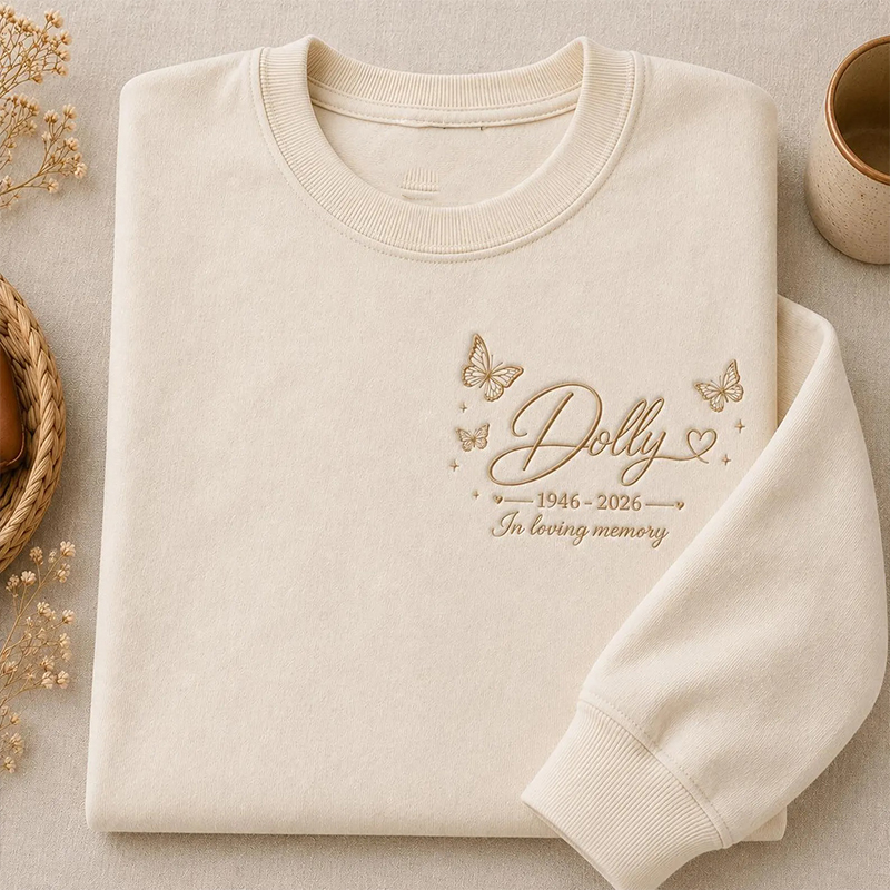 Embroidered Dolly In Loving Memory Butterfly Teacher Sweatshirt
