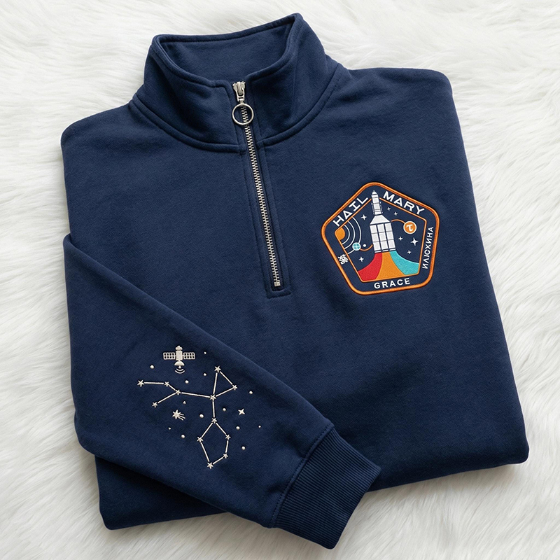Embroidered Sci-Fi Space Teacher Quarter Zip Sweatshirt
