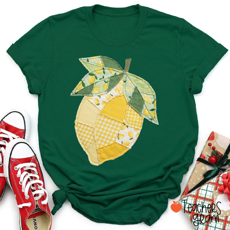 Faux Quilted Patchwork Lemon Teacher T-Shirt