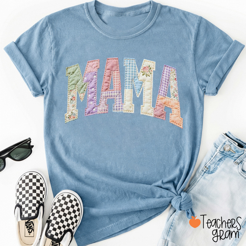 Faux Quilted Patchwork Mama Teacher T-Shirt