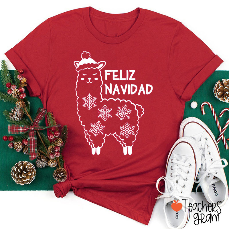 Feliz Navidad Snowflake Llama Spanish Teacher T-Shirt