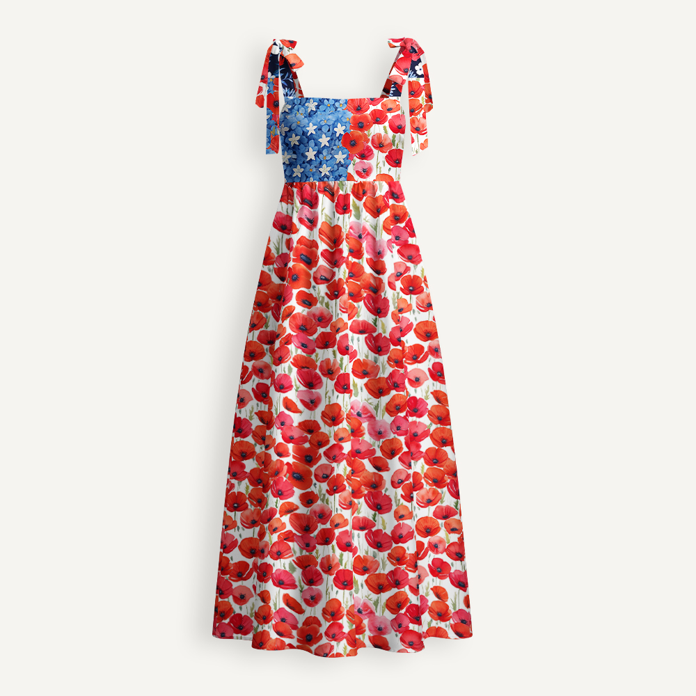 Floral USA Flag 250th Anniversary Teacher Tie Shoulder Dress