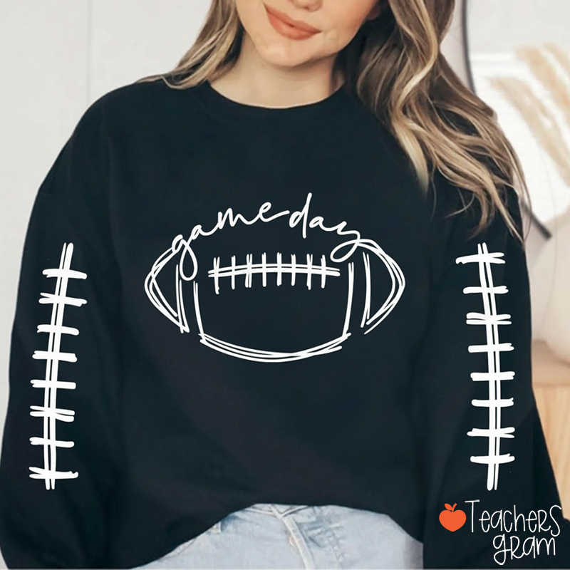 Game Day Football Teacher Sleeve Print Sweatshirt