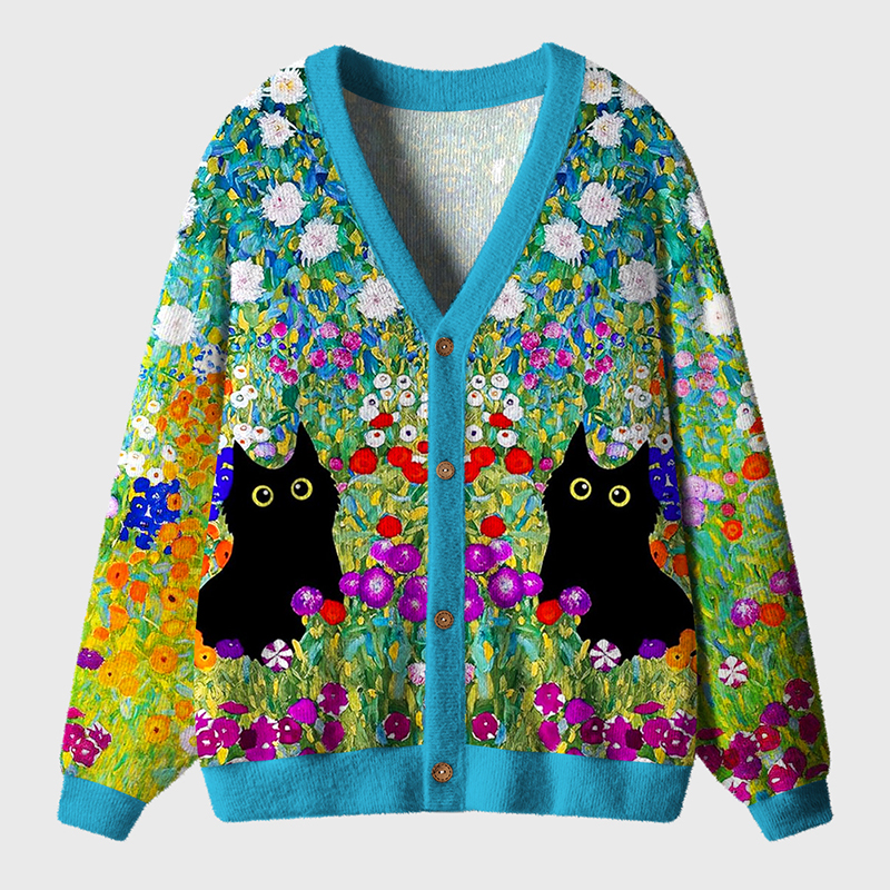 Garden Cat Teacher Ugly Cardigan Sweaters