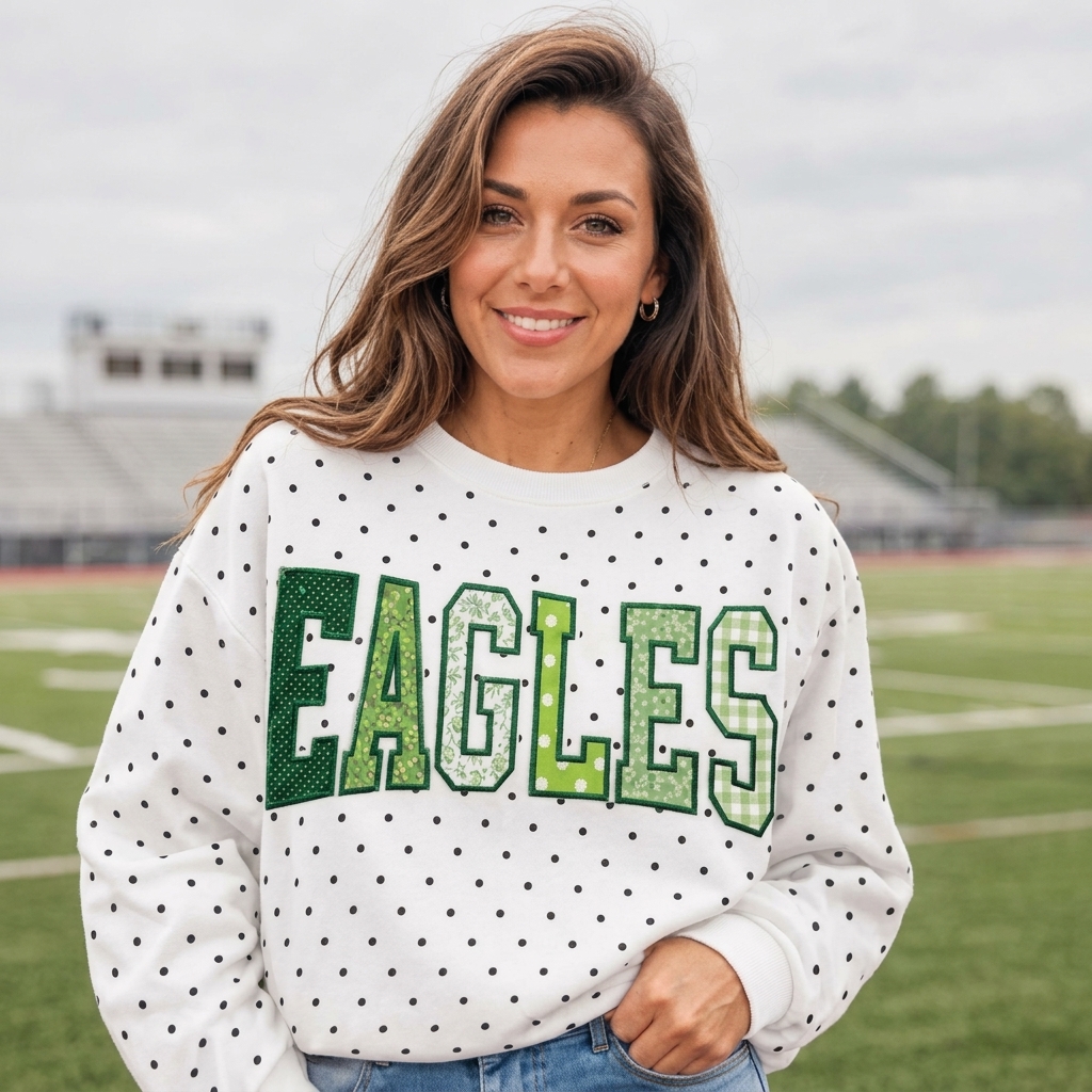 Personalized Mascot Floral Fabric Embroidered Teacher Polka Dot Sweatshirt