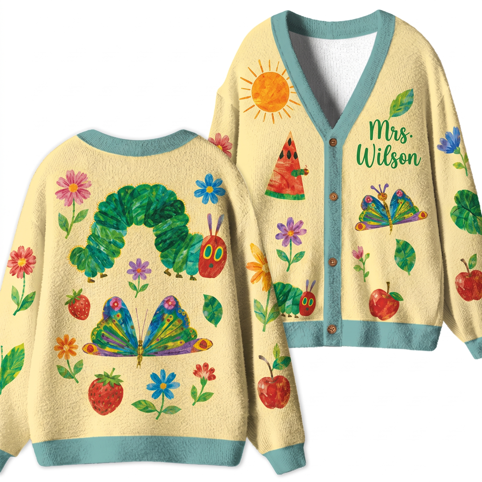 Personalized Name Caterpillar Teacher Ugly Cardigan Sweaters