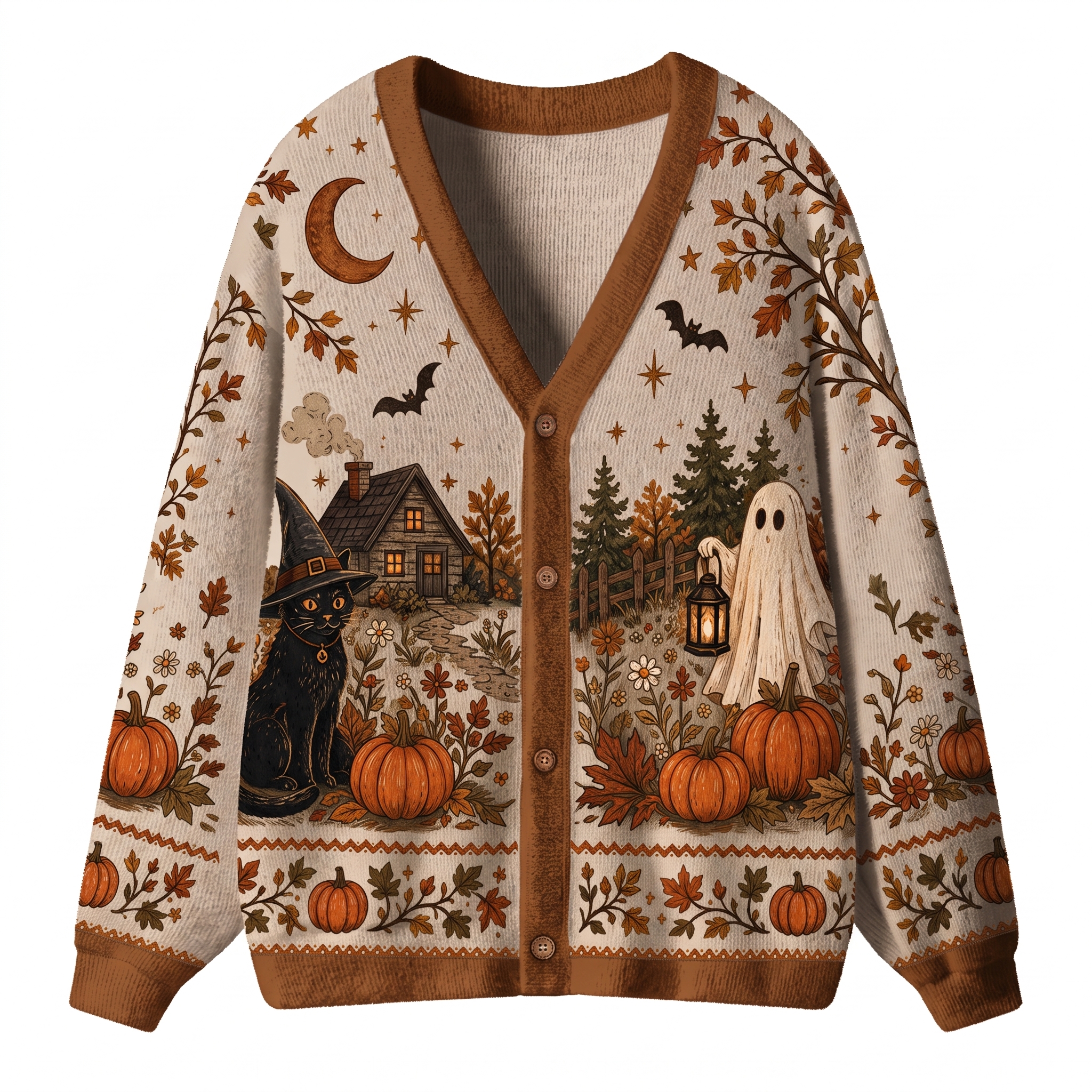 Halloween Fall Ghost Pumpkin Teacher Ugly Cardigan Sweaters