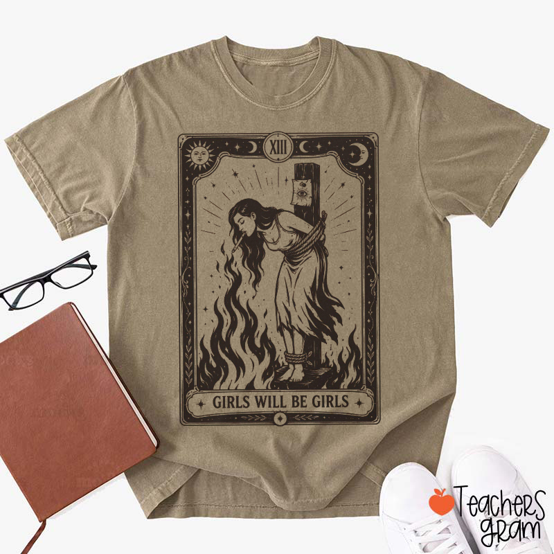 Girls Will Be Girls Tarot Card Witch Gothic Teacher T‑Shirt