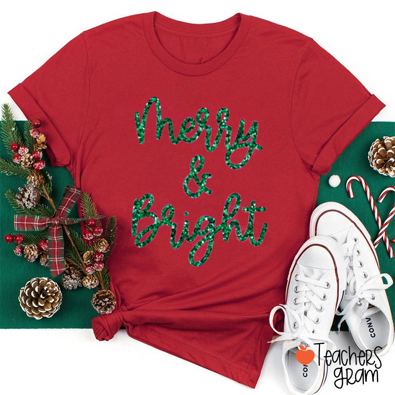Glitter Merry And Bright Teacher T-Shirt