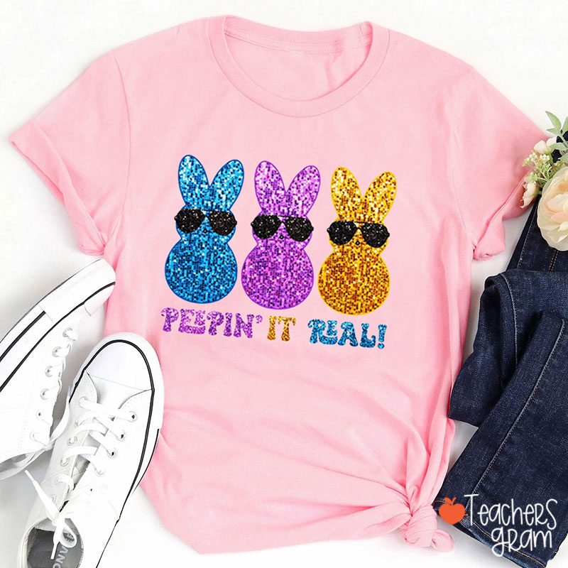 Glitter Peepin' It Real Teacher T-Shirt