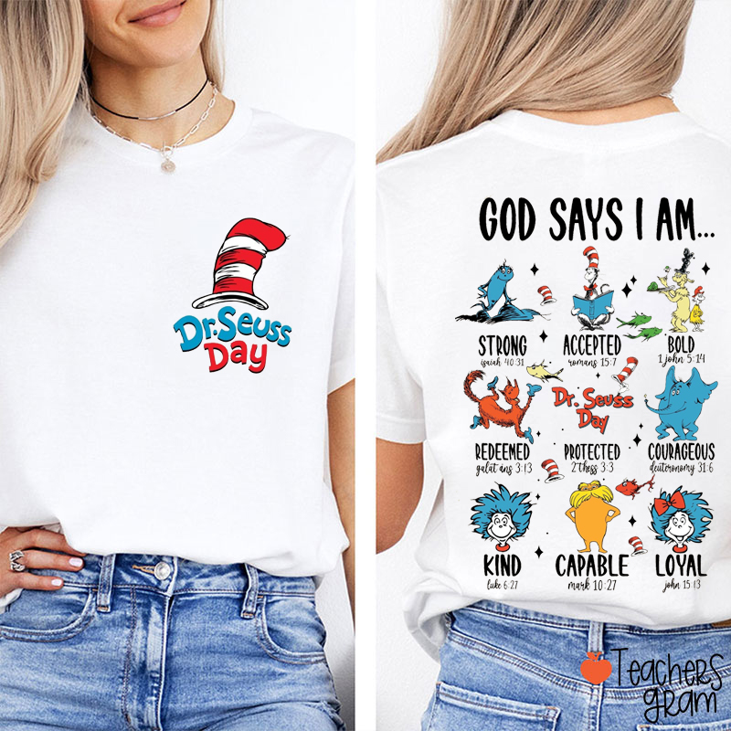 God Says I Am The Cat Teacher Two Sided T-Shirt