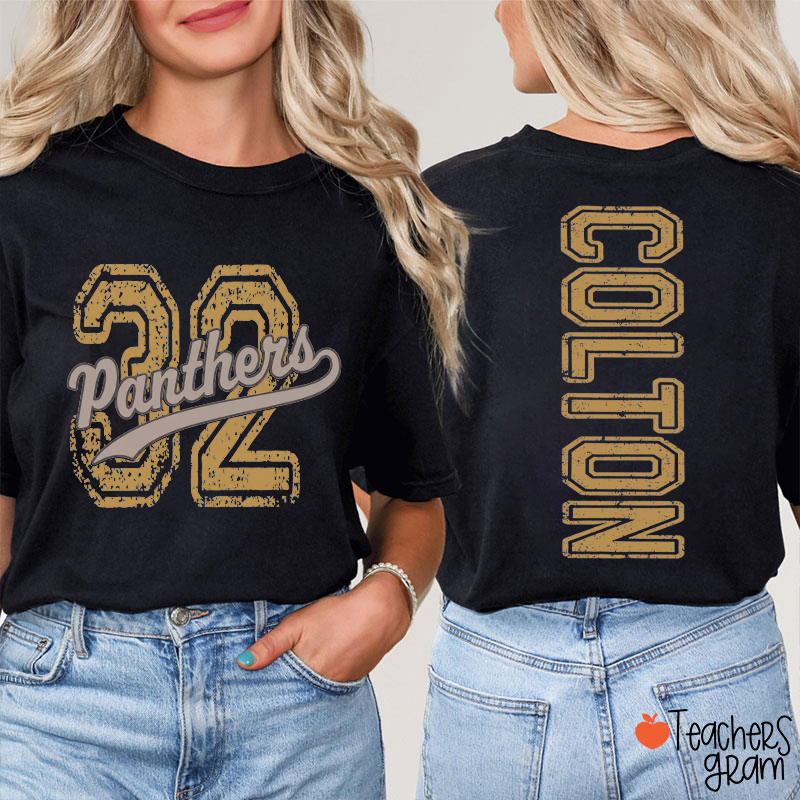 Personalized Mascot Name Number Vintage Distressed Teacher Two Sided T-Shirt