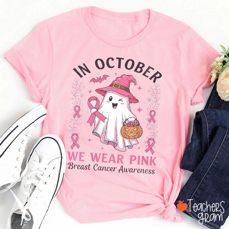 Halloween Pink Ghost Wear Pink Teacher T-Shirt