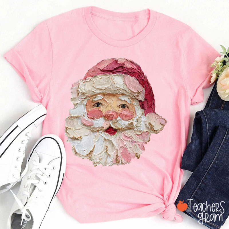 Hand-Painted Santa Teacher T-Shirt