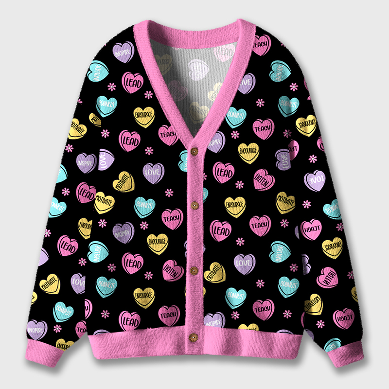 Happy Valentine's Day Lead Love Teach Motivate Encourage Teacher Ugly Cardigan Sweaters