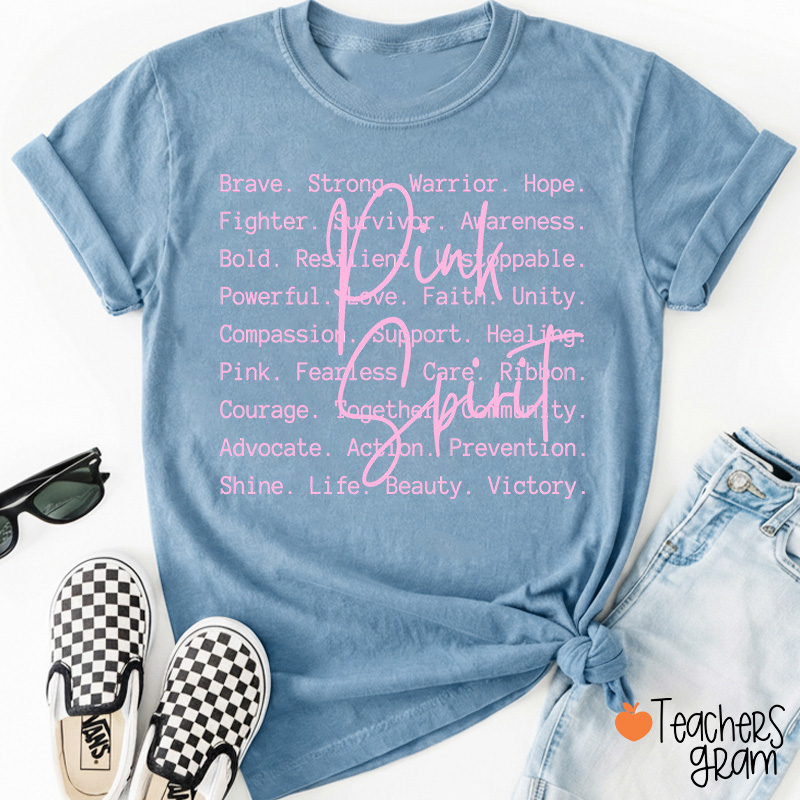 Pink Spirit Motivational Word Collage Graphic Teacher T-Shirt