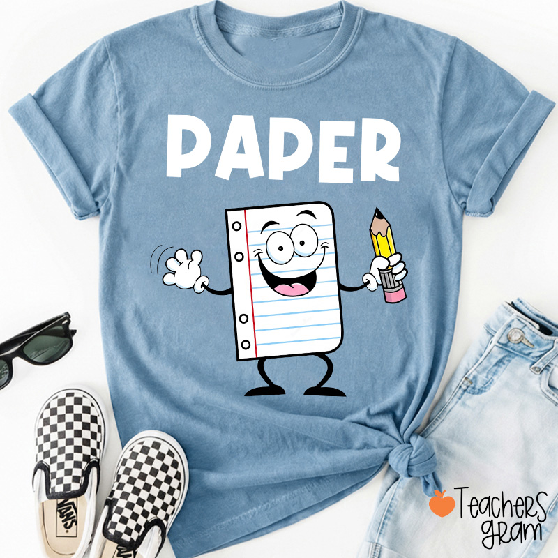 Personalized Funny Cartoon Rock Paper Scissors Matching Group Teacher T-Shirt