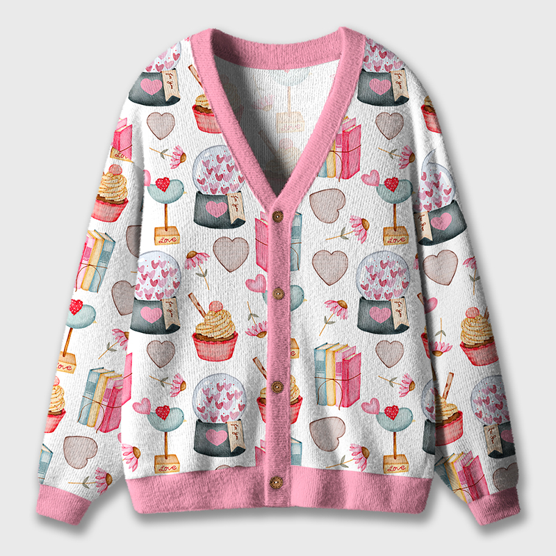 Heart Crystal Ball Valentine Teacher Ugly Cardigan Sweaters
