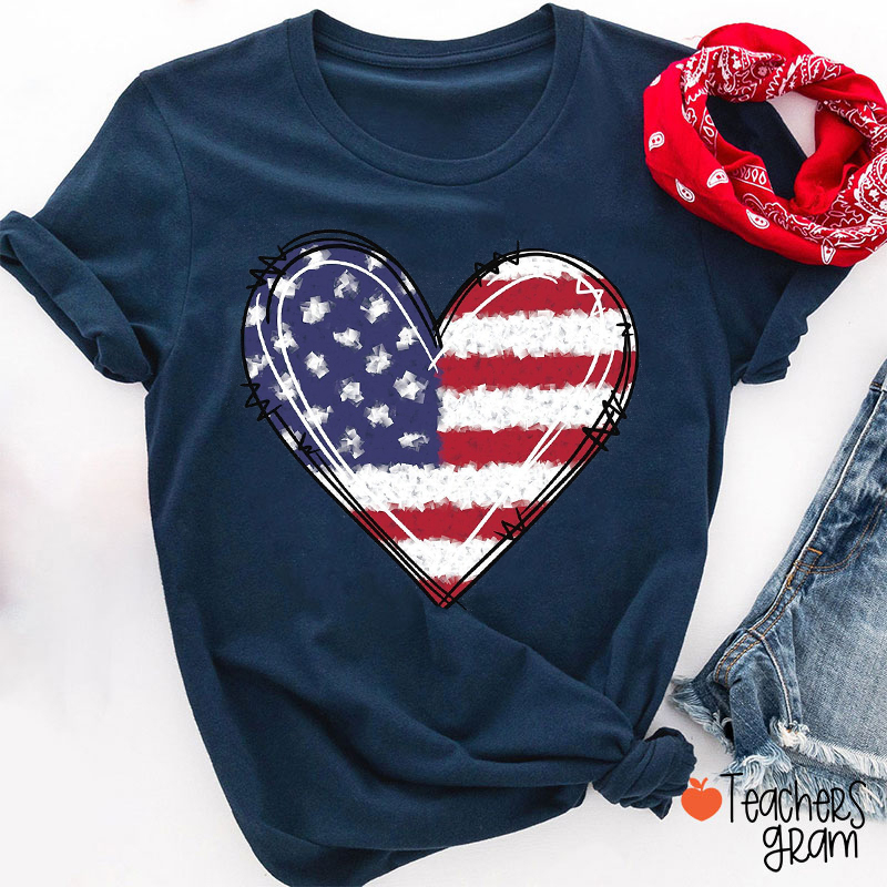 Heart National Flag Teacher T-Shirt