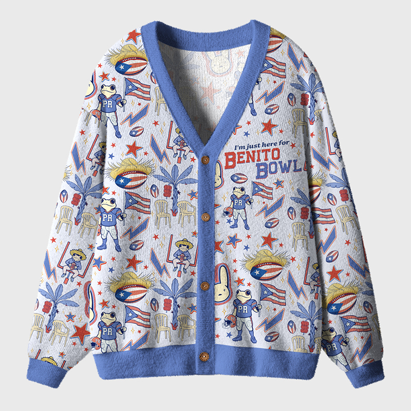 I'm Just Here For Benito Bowl Teacher Ugly Cardigan Sweaters