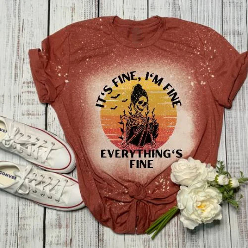 It's Fine I'm Fine Everything's Fine Halloween Teacher Printed T-Shirt