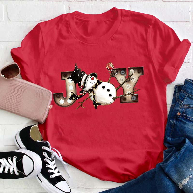 Joy With Snowman Teacher T-Shirt