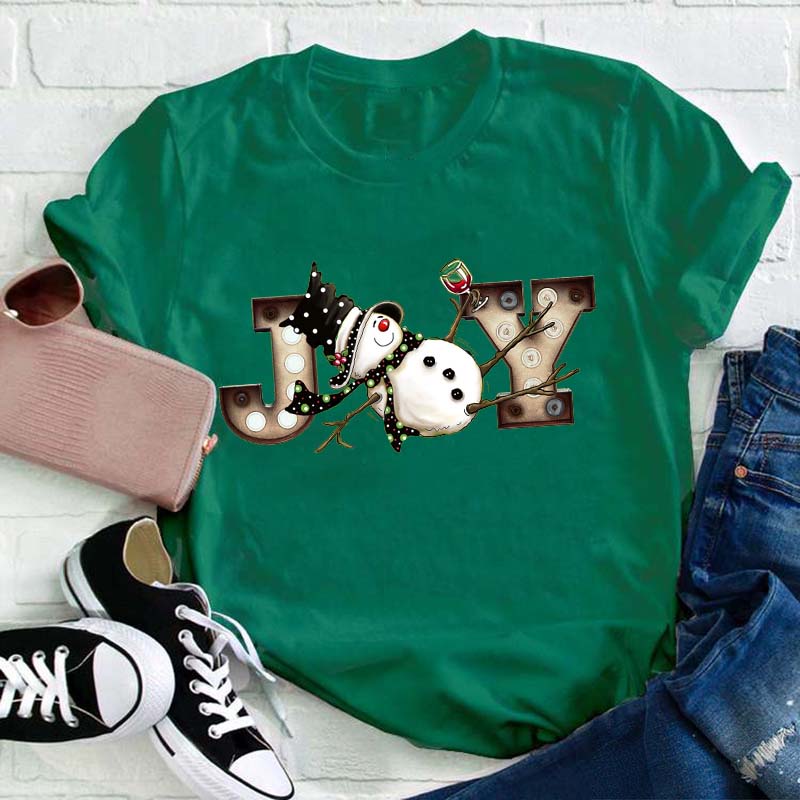 Joy With Snowman Teacher T-Shirt