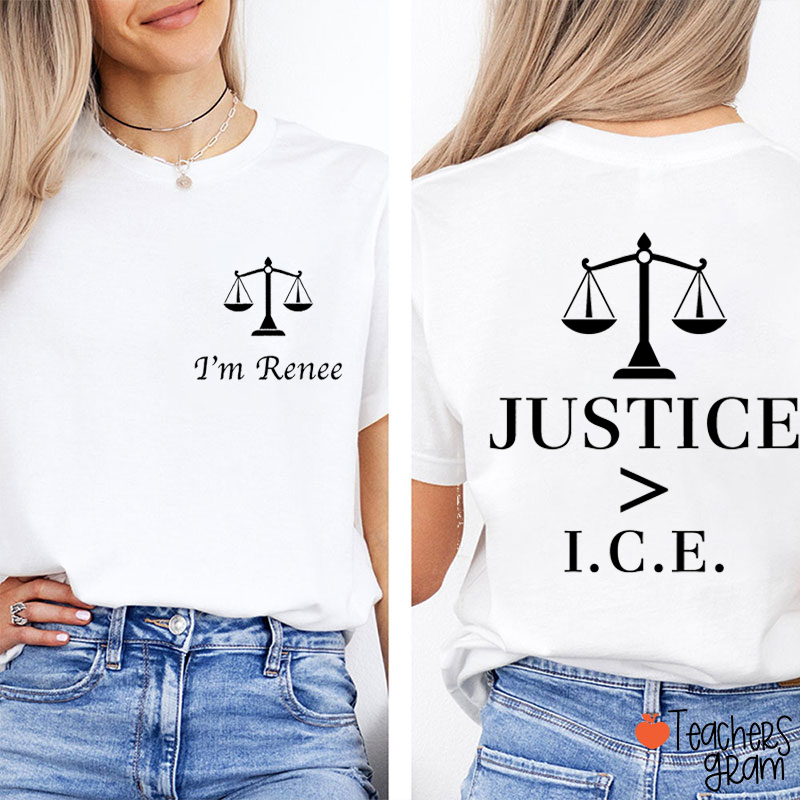 Justice Greater Than ICE Teacher Two Sided T-Shirt
