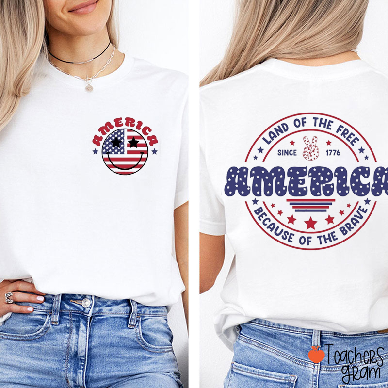 Land Of The Free America Teacher Two Sided T-Shirt