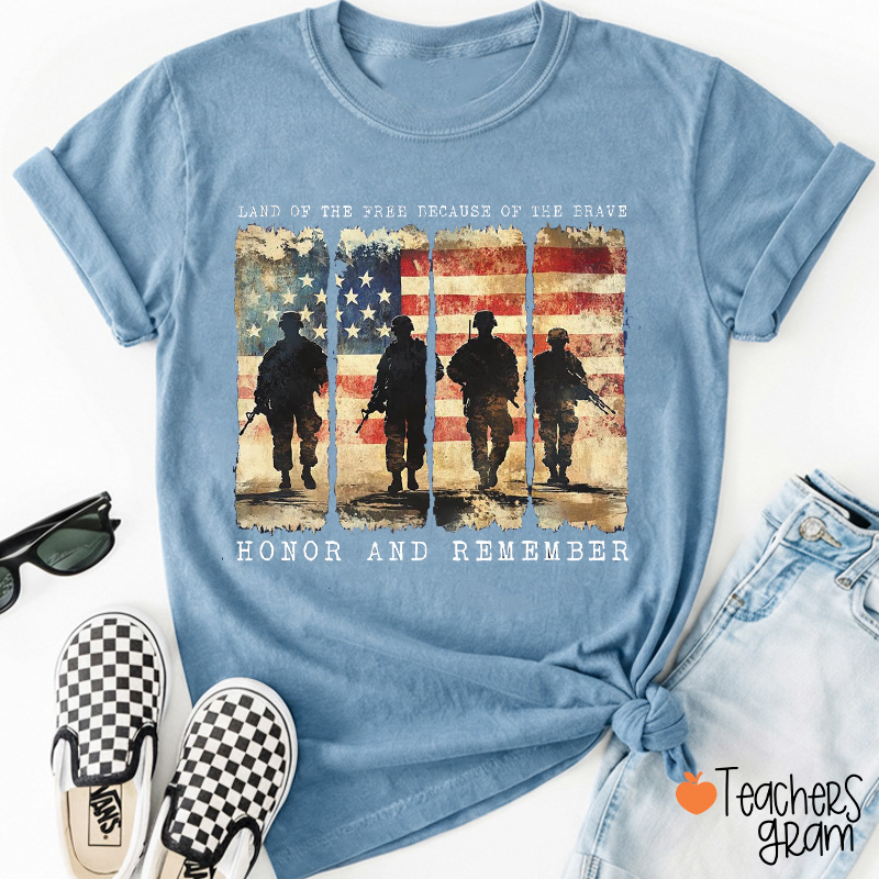 Land Of The Free Because Of The Brave Honor And Remember Teacher T-Shirt