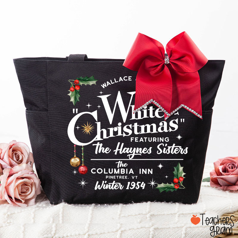 White Christmas Featuring The Haynes Sisters Teacher Large Tote Bag (free for the bowknot)