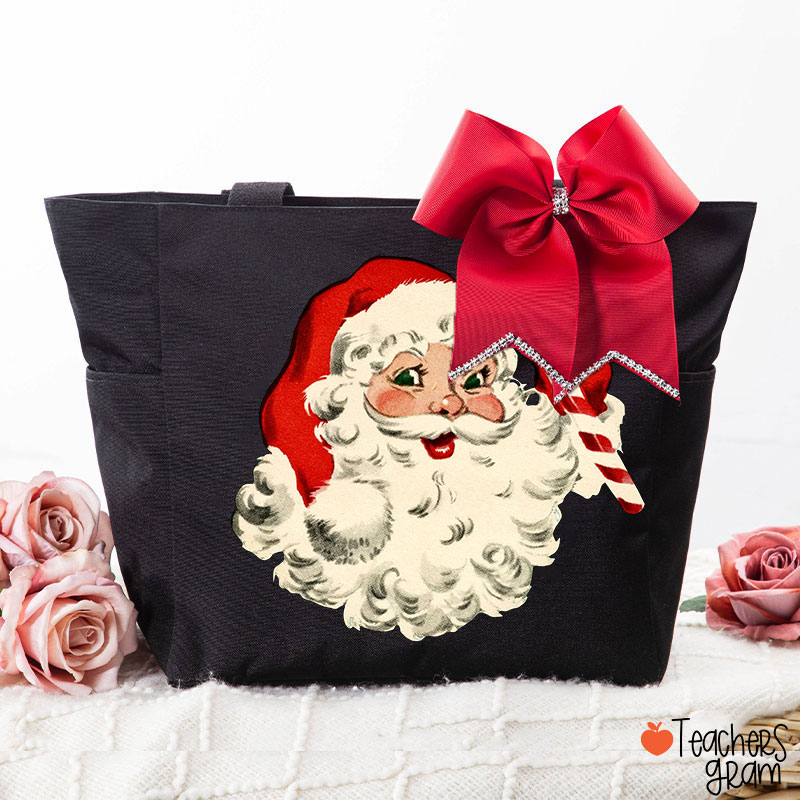 Retro Style Santa Claus Teacher Large Tote Bag (free for the bowknot)