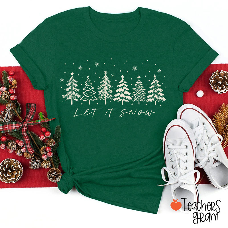 Let It Snow Minimal Christmas Tree Teacher T-Shirt