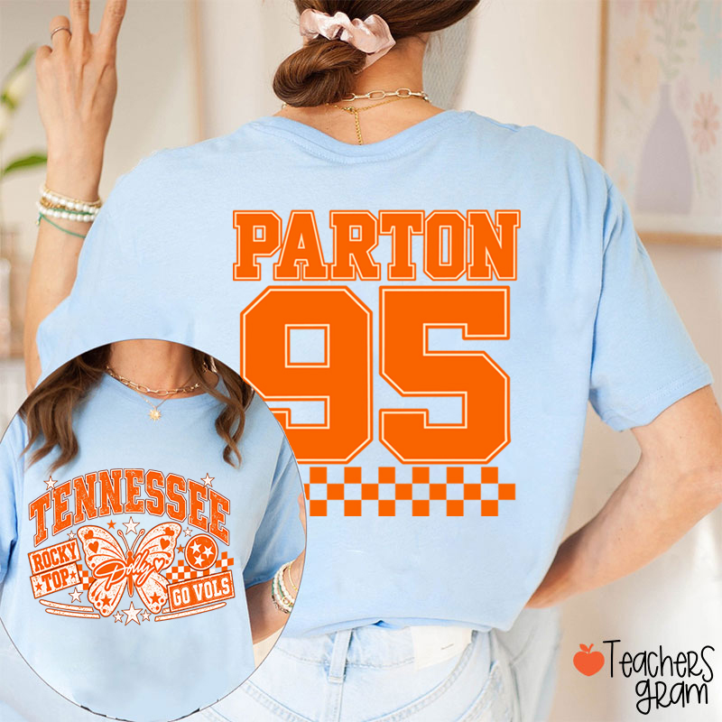   Rocky Top Dolly Go Vols Butterfly  Teacher Two Sided T-Shirt