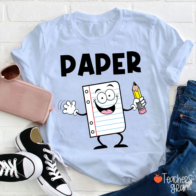Personalized Funny Cartoon Rock Paper Scissors Matching Group Teacher T-Shirt
