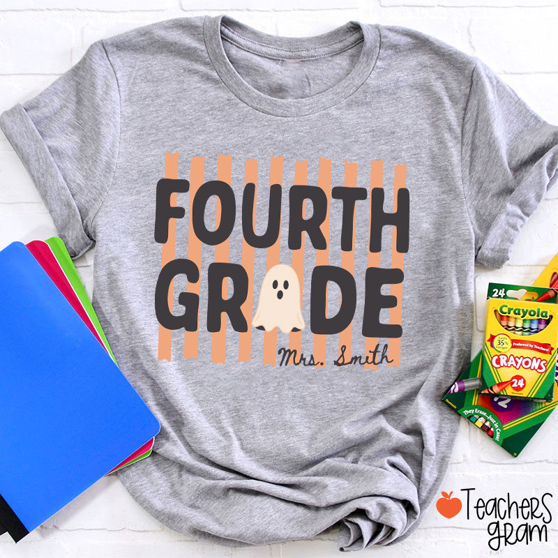 Personalized Grade And Name Cute Ghost Halloween Vibes Teacher T-Shirt