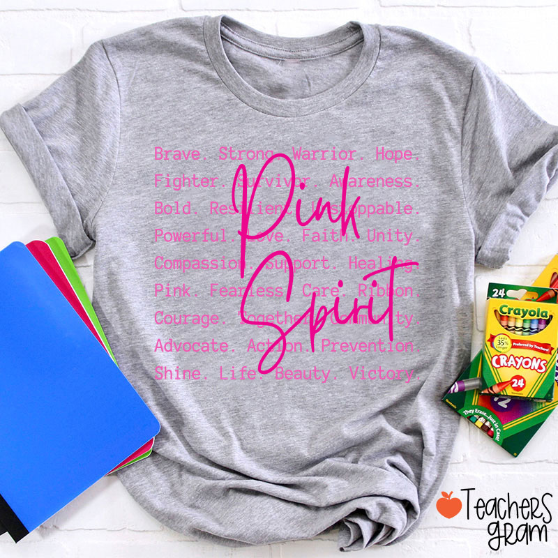 Pink Spirit Motivational Word Collage Graphic Teacher T-Shirt