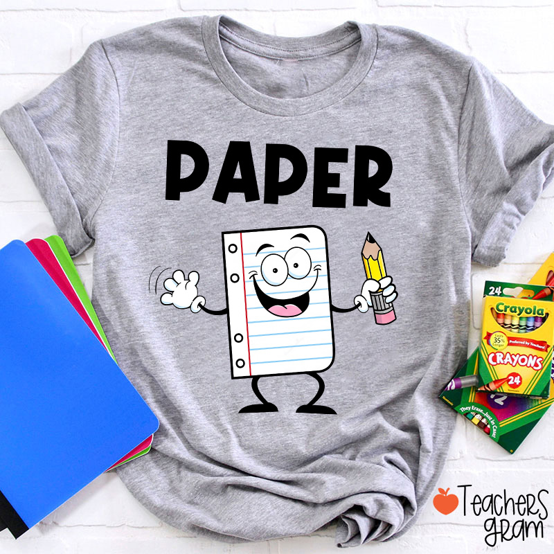 Personalized Funny Cartoon Rock Paper Scissors Matching Group Teacher T-Shirt