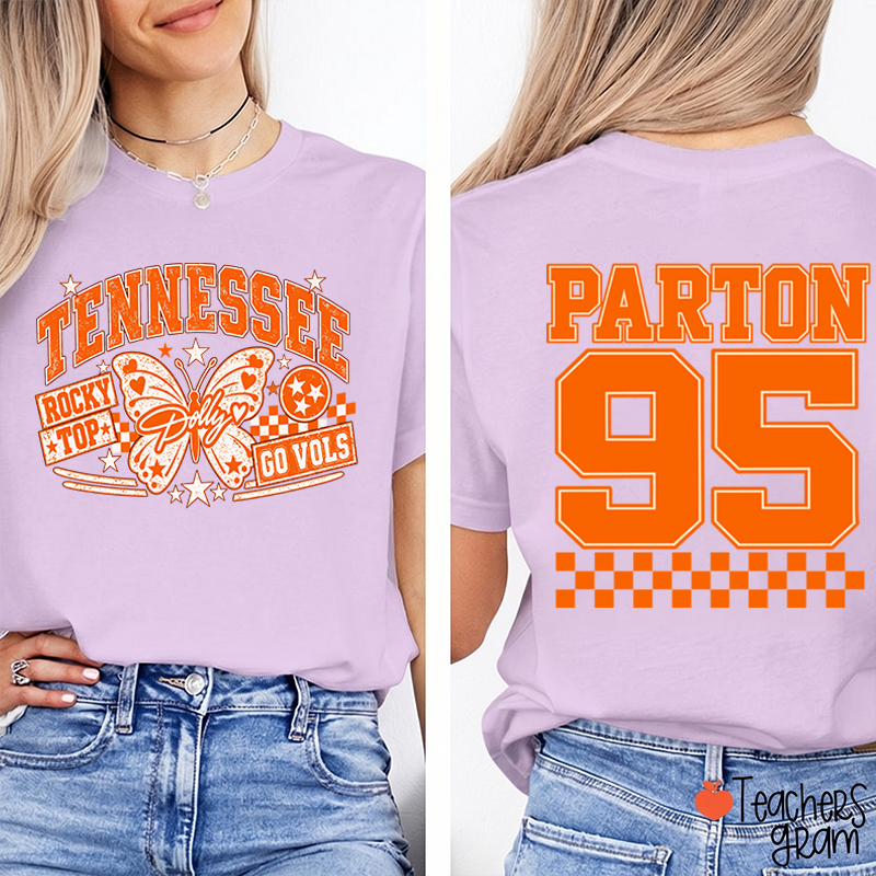   Rocky Top Dolly Go Vols Butterfly  Teacher Two Sided T-Shirt