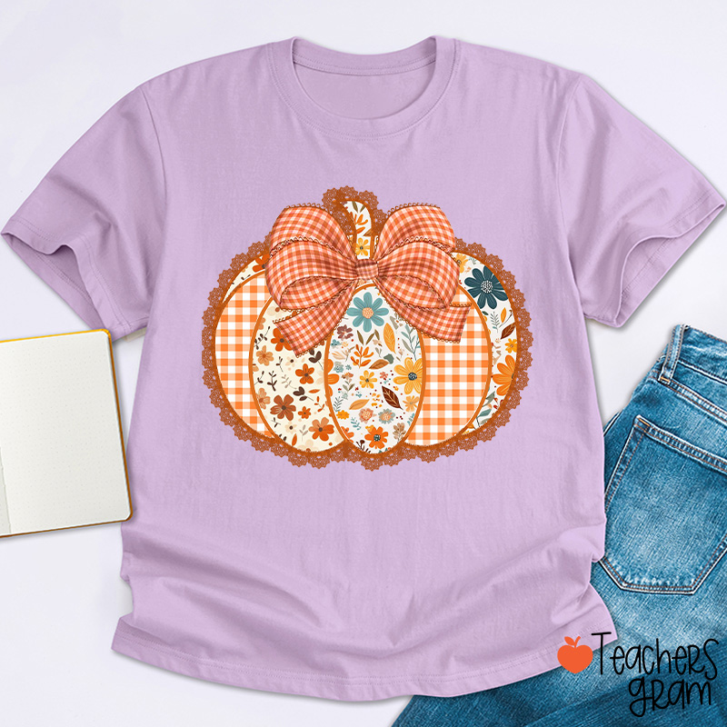Patchwork Pumpkin Teacher T-Shirt